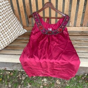 Yoana Baraschi red silk beaded dress midi sleeveless